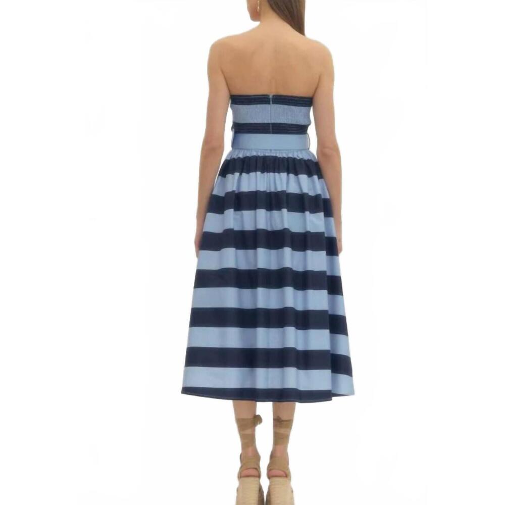 entro Strapless Midi Dress in Light Blue and Navy Stripes - Picture 4 of 4